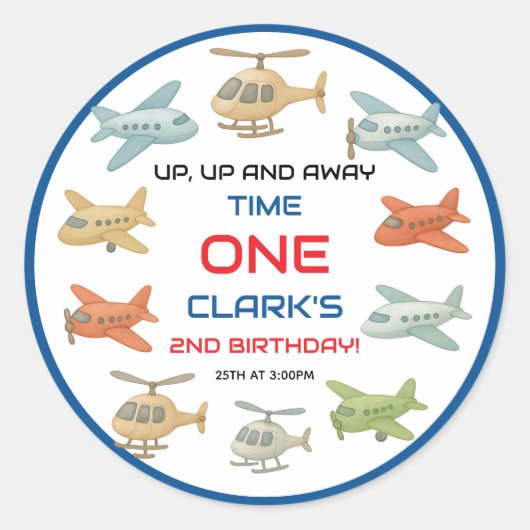 Sticker Rond Airplane Boy 1st Birthday | Fun Sky Theme Party (Devant)