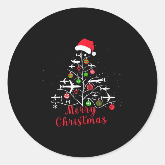 Sticker Rond Airplane Christmas Tree Xmas For Men Women Youths (Devant)