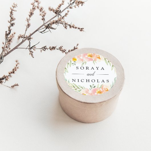 Sticker Rond Airy Floral Wreath Wedding