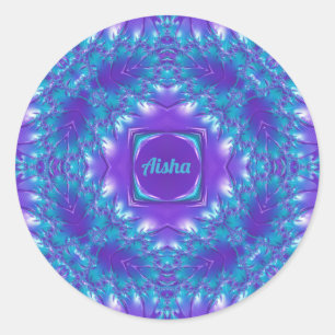 Sticker Rond AISHA ~ WOW JOLI 3D ! Aqua, Violet et Blanc ~ 