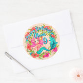 Sticker Rond Ajouter un nom Age Rose Sirène Blue Tail Anniversa (Enveloppe)