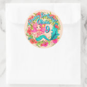 Sticker Rond Ajouter un nom Age Rose Sirène Blue Tail Anniversa (Sac)