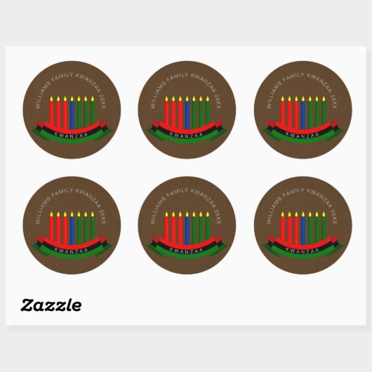 Sticker Rond Ajouter un nom Année Kwanzaa Bougies (Feuille)