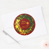 Sticker Rond Ajouter un nom Année Noël 20xx Gold Wreath sur Red (Enveloppe)