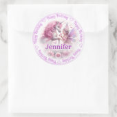 Sticker Rond Ajouter un nom Joyeux anniversaire Fairy & Unicorn (Sac)
