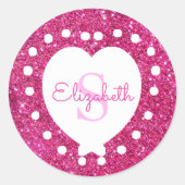 Sticker Rond Ajouter Un Nom Monogramme Parties scintillant Rose (Devant)