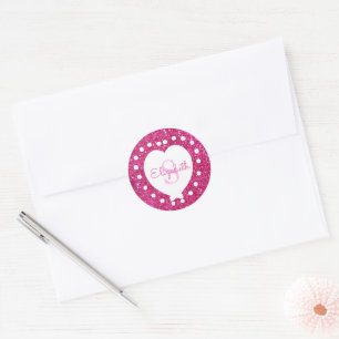 Sticker Rond Ajouter Un Nom Monogramme Parties scintillant Rose