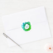 Sticker Rond Ajouter une couronne de Noël vert rose monogramme (Enveloppe)