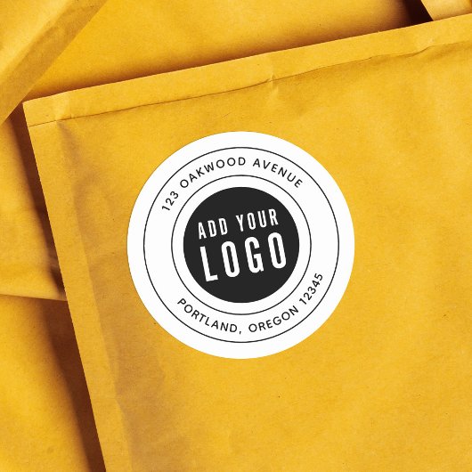 Sticker Rond Ajouter votre logo Bordure noire Adresse de retour