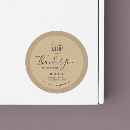 Sticker Rond Ajouter votre logo Merci de médias sociaux Kraft