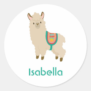 Sticker Rond Ajouter votre nom aquarelle lama noms personnalisé