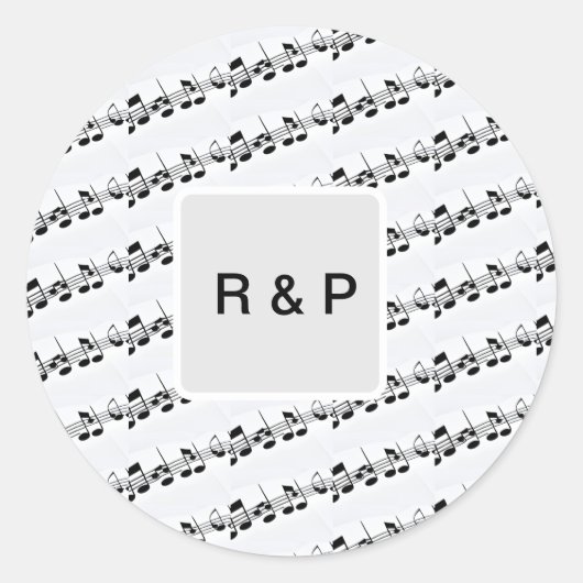 Sticker Rond Ajouter votre nom couple notes musicales battement (Devant)