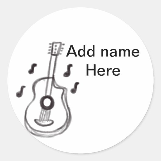 Sticker Rond Ajouter votre nom texte brun acoustique guitare éd (Devant)