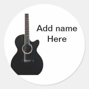 Sticker Rond Ajouter votre nom texte brun acoustique guitare éd