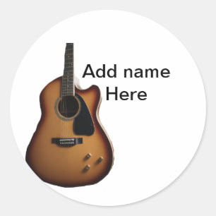 Sticker Rond Ajouter votre nom texte brun acoustique guitare éd