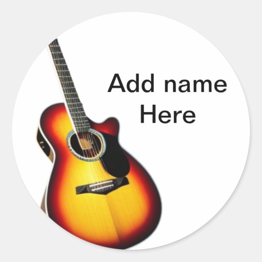 Sticker Rond Ajouter votre nom texte brun acoustique guitare éd (Devant)