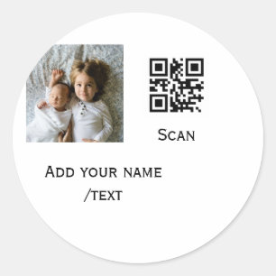 Sticker Rond Ajouter votre photo q r code à barres nom détails