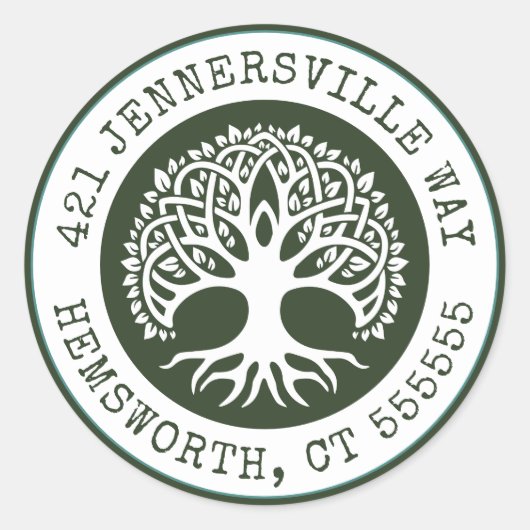 Sticker Rond Ajouter votre texte | Adresse de l'arbre celtique (Devant)
