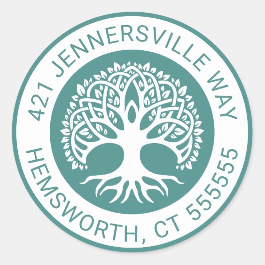 Sticker Rond Ajouter votre texte | Adresse de l'arbre celtique (Devant)