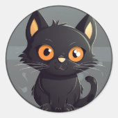 Sticker Rond Ajoutez votre propre chatte ronde en chat noir mig (Devant)