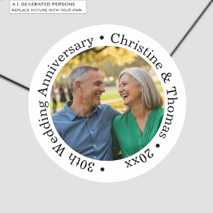 Sticker Rond Ajoutez votre propre photo de couple 30e anniversa