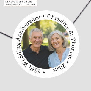 Sticker Rond Ajoutez votre propre photo de couple 55e anniversa