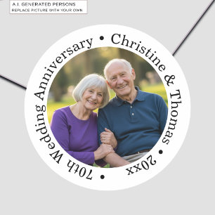 Sticker Rond Ajoutez votre propre photo de couple 70e anniversa