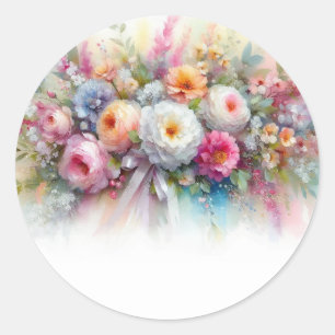 Sticker Rond Ajoutez Votre Texte Aquarelle Floral Art Modèle Vi