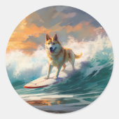 Sticker Rond Akita Beach Surf Peinture (Devant)