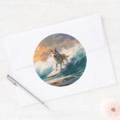 Sticker Rond Akita Beach Surf Peinture (Enveloppe)