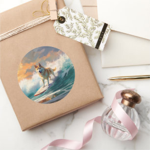 Sticker Rond Akita Beach Surf Peinture