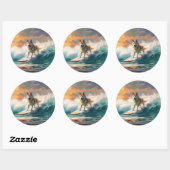 Sticker Rond Akita Beach Surf Peinture (Feuille)