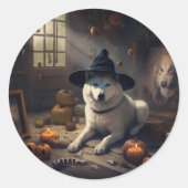 Sticker Rond Akita Citrouilles Halloween effroi (Devant)