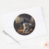 Sticker Rond Akita Citrouilles Halloween effroi (Enveloppe)