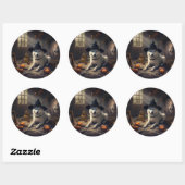 Sticker Rond Akita Citrouilles Halloween effroi (Feuille)