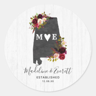 Sticker Rond Alabama State Destination Russe Monogram Mariage