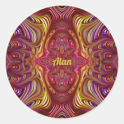 Sticker Rond ALAN ~ Dessin fractal multicolore ~ (Devant)