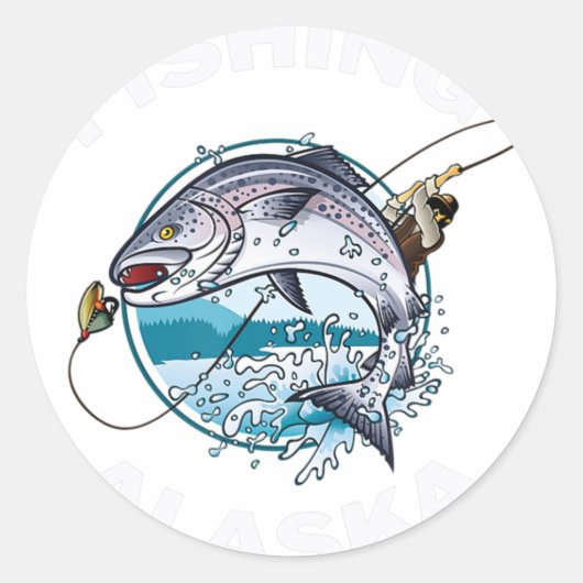 Sticker Rond Alaskan Fish Alaska's Wild Saumon Souvenir Pêche (Devant)