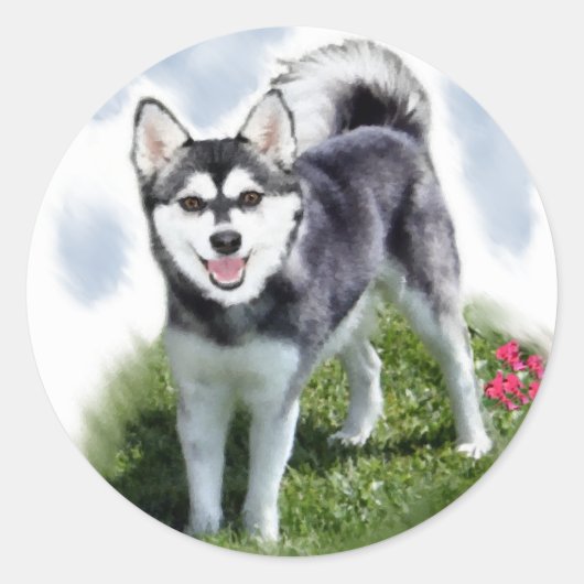 Sticker Rond Alaskan Klee Kai Art (Devant)