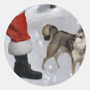 Sticker Rond Alaskan Klee Kai Cadeaux de Noël