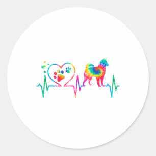 Sticker Rond Alaskan Klee Kai Maman Papa Hearbeat Tie Dye Chien