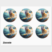 Sticker Rond Alaskan Malamute Beach Surf Peinture (Feuille)