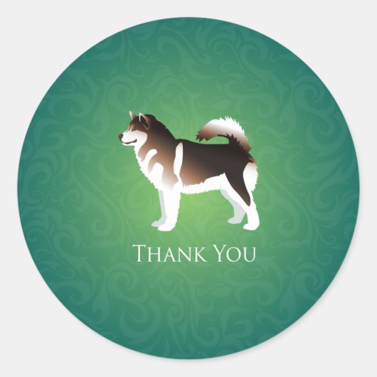 Sticker Rond Alaskan Malamute Chien Merci conception (Devant)
