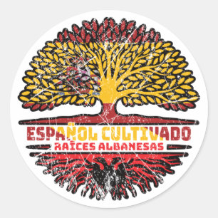 Sticker Rond Albanie Espagne Espagne Espagne Drapeau des racine