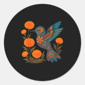 Sticker Rond Alebrije Hummingbird Flower Mexican Folk Art Bird (Devant)