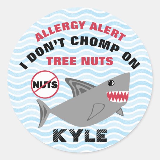 Sticker Rond Alerte d'allergie à l'arachide de requin Customisé (Devant)