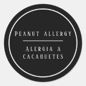 Sticker Rond Alerte d'allergie à l'arachide noire et blanche (Devant)