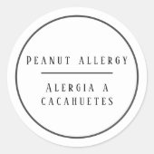 Sticker Rond Alerte d'allergie à l'arachide noire et blanche (Devant)