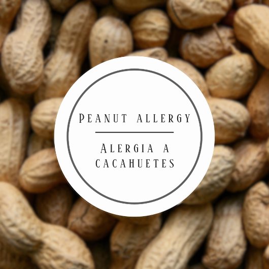 Sticker Rond Alerte d'allergie à l'arachide noire et blanche