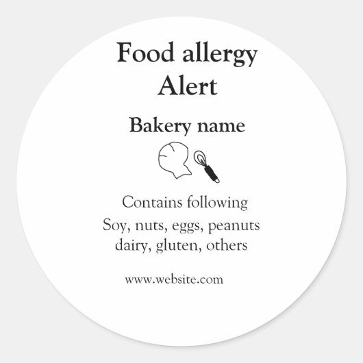 Sticker Rond Alerte d'allergie alimentaire ajouter le nom texte (Devant)